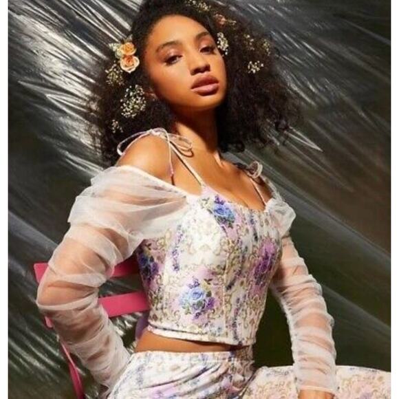 Sugar Thrillz S purple Floral Token of Love Corset Lace Up Top - Picture 8 of 10